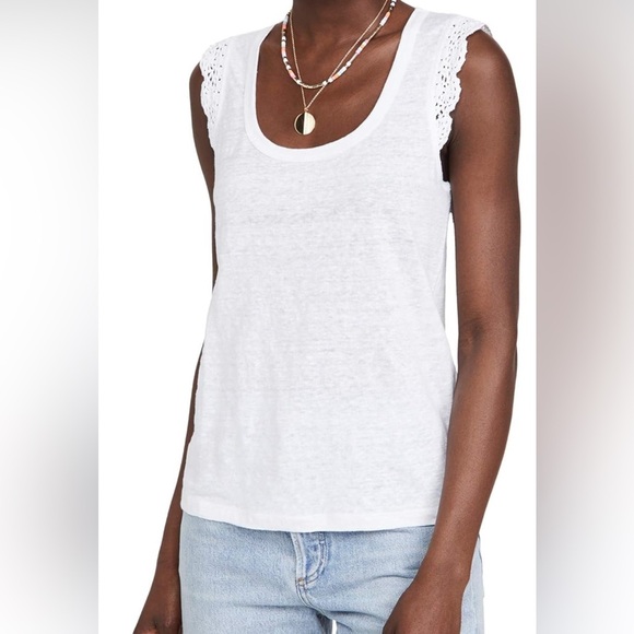 PAIGE Chrissy Linen Tank Top Crochet Trim SZ L White - Picture 1 of 12